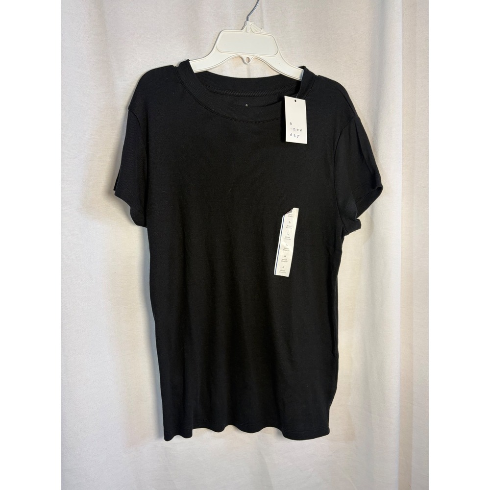 A New Day Womens Ribbed Short Sleeve Crewneck T-Shirt Black Large NWT